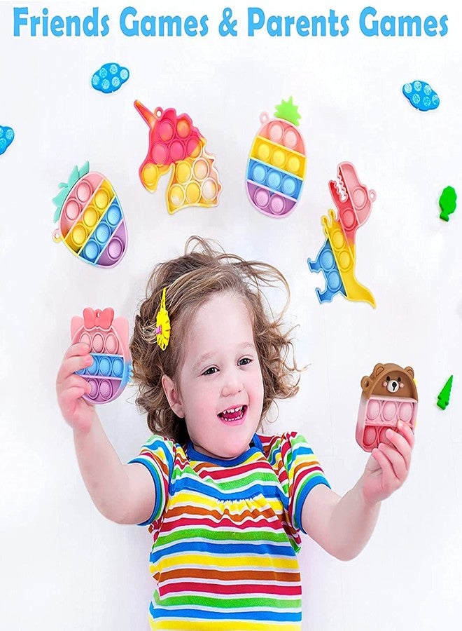 Hemito 10 PCS Pop it Rainbow Bubble Keychain Fidget Toys for Girls, Boys, Kids Birthday Return Gift - Silicone Stress Relief Poppit - Image 3